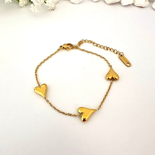 Pulsera Tres Corazones Gold