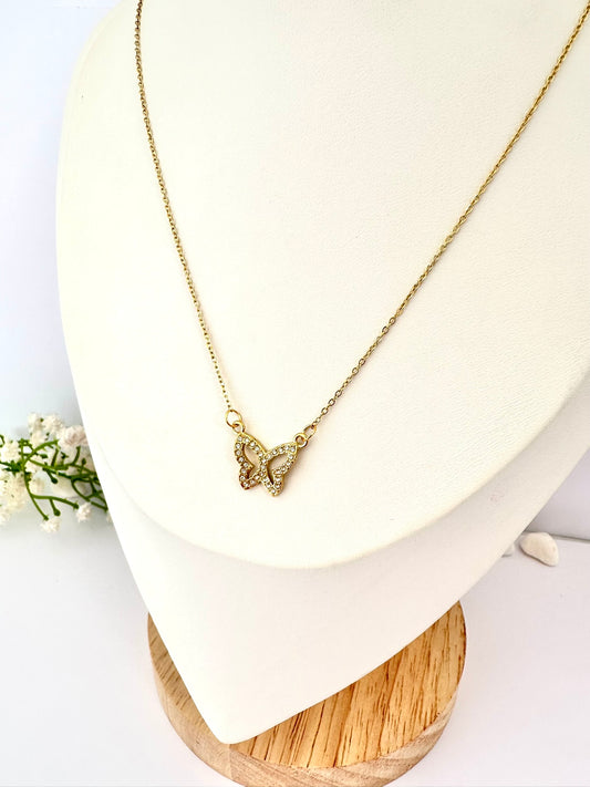 Collar Mariposa Oro con Brillos