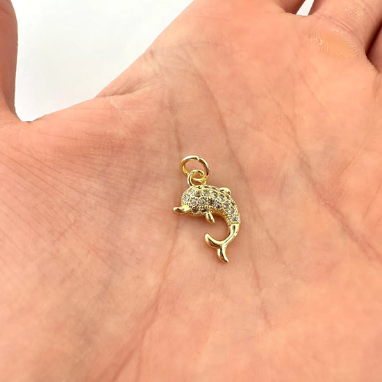 Dije Delfín con Circones – 1,4 cm - Baño de Oro - Glamora