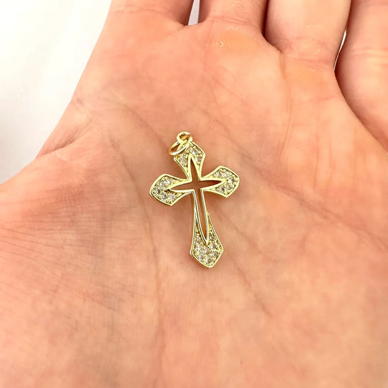 Dije Cruz con Circones – 2,5 cm - Baño de Oro - Glamora