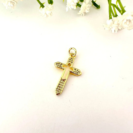 Dije Cruz Calada Brillante – 2.5 cm - Baño de Oro - Glamora
