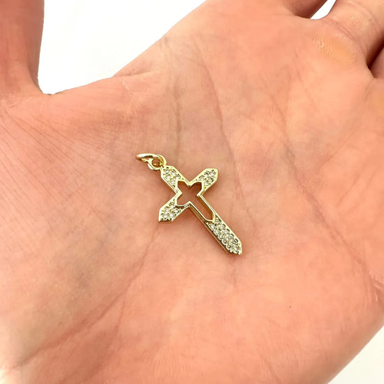 Dije Cruz Calada Brillante – 2.5 cm - Baño de Oro - Glamora