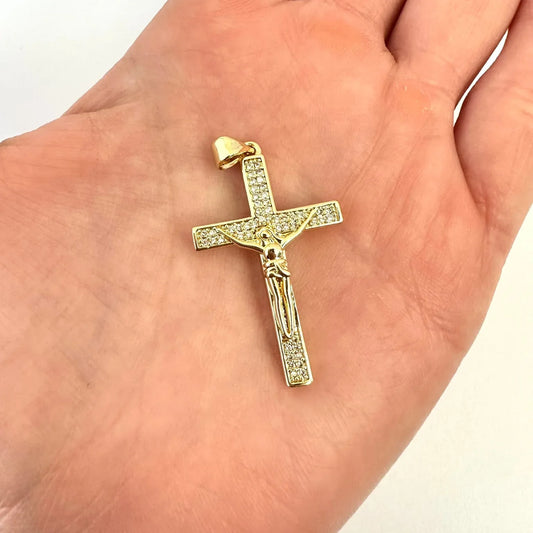 Dije Cruz con Cristo – 3,6cm - Baño de Oro - Glamora
