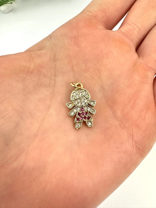Dije Niña con brillos – 2cm - Baño de Oro - Glamora