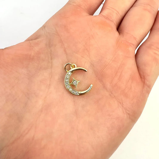 ⭐ Dije Luna & Estrella Brillante – 1,7cm - Baño de oro - Glamora