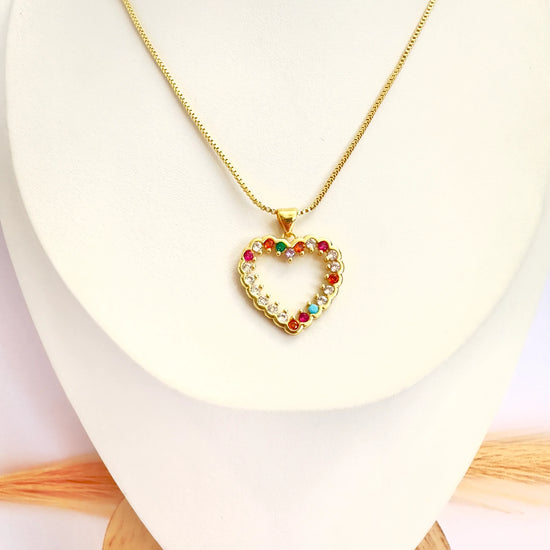 Collar Corazón Arcoíris - 50 cm - Baño de Oro - Glamora