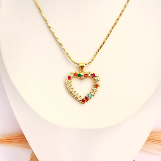 Collar Corazón Arcoíris - 50 cm - Baño de Oro - Glamora