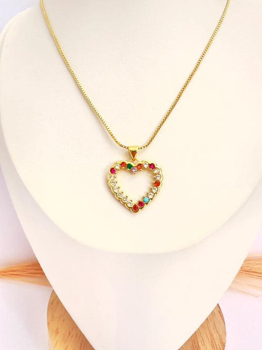 Collar Corazón Arcoíris - 50 cm - Baño de Oro - Glamora