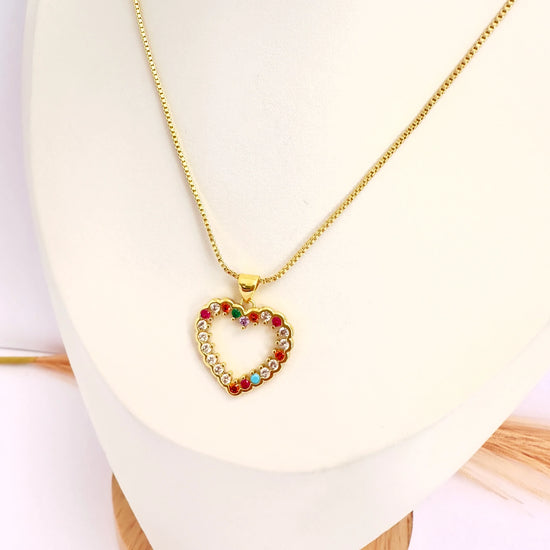 Collar Corazón Arcoíris - 50 cm - Baño de Oro - Glamora