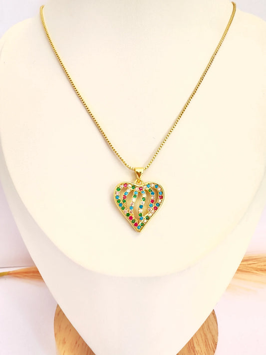 Collar Corazón multicolor – 50 cm - Baño de Oro - Glamora
