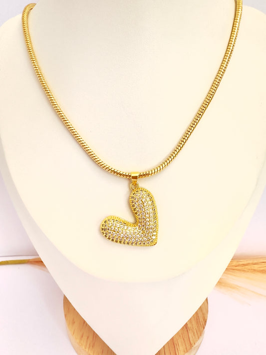 Collar Corazón Maxi Deluxe – 50 cm - Baño de Oro