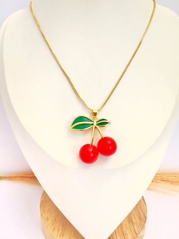 Collar Cerezas grandes – 50 cm - Baño de Oro - Glamora