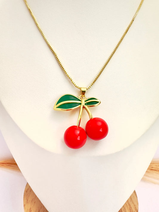 Collar Cerezas grandes – 50 cm - Baño de Oro - Glamora