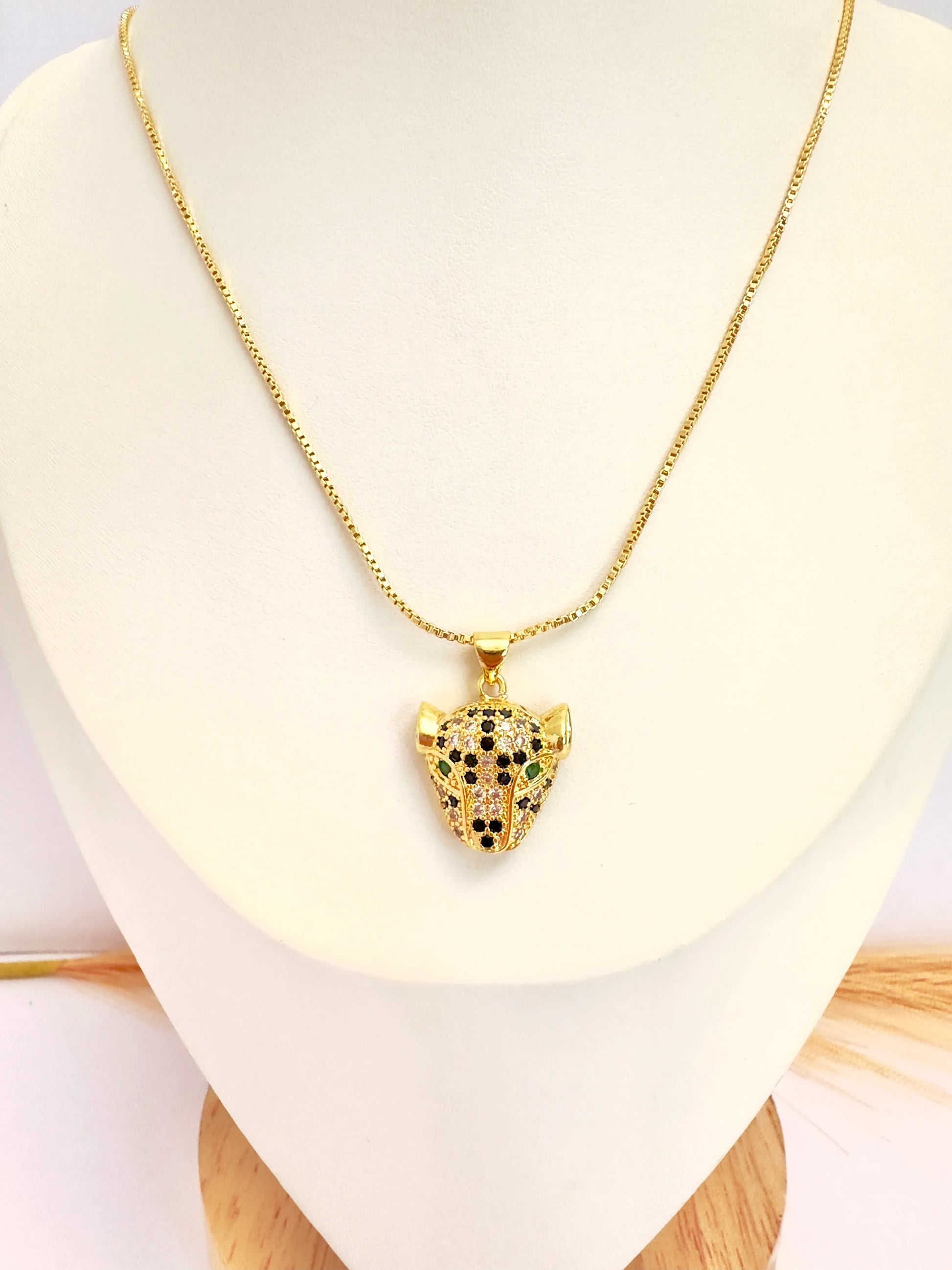 Collar Cabeza de Leopardo – 50 cm - Baño de Oro - Glamora