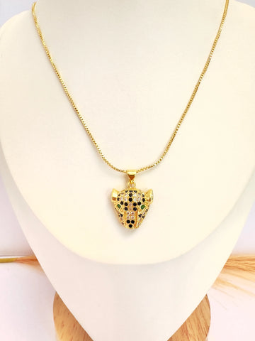 Collar Cabeza de Leopardo – 50 cm - Baño de Oro - Glamora