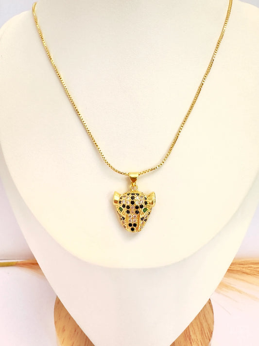 Collar Cabeza de Leopardo – 50 cm - Baño de Oro - Glamora