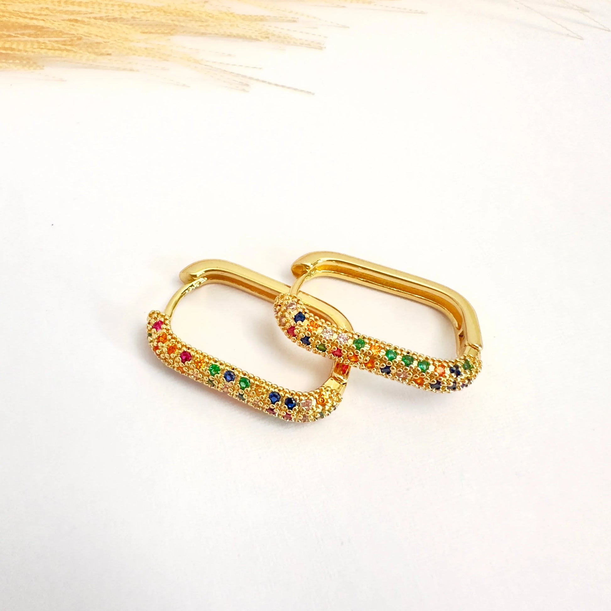 Argollas Rectangulares Multicolor – 2,5 cm - Baño de Oro - Glamora