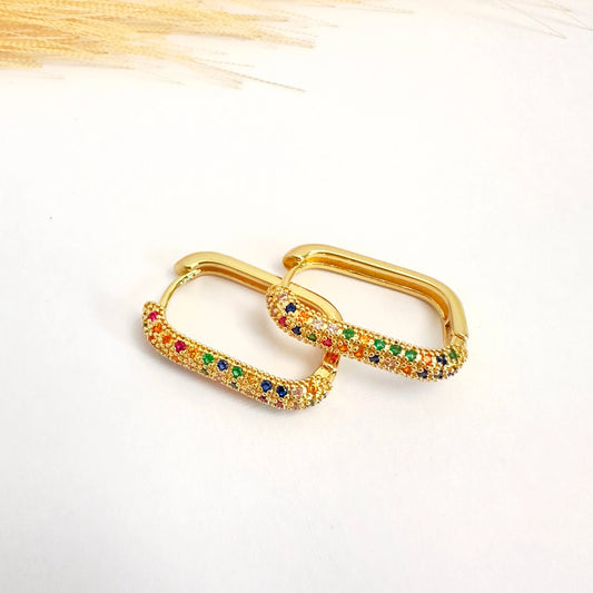 Argollas Rectangulares Multicolor – 2,5 cm - Baño de Oro - Glamora