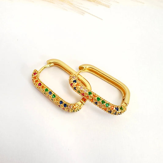 Argollas Rectangulares Multicolor – 2,5 cm - Baño de Oro - Glamora