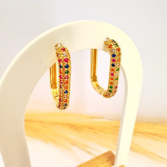 Argollas Rectangulares Multicolor – 2,5 cm - Baño de Oro - Glamora