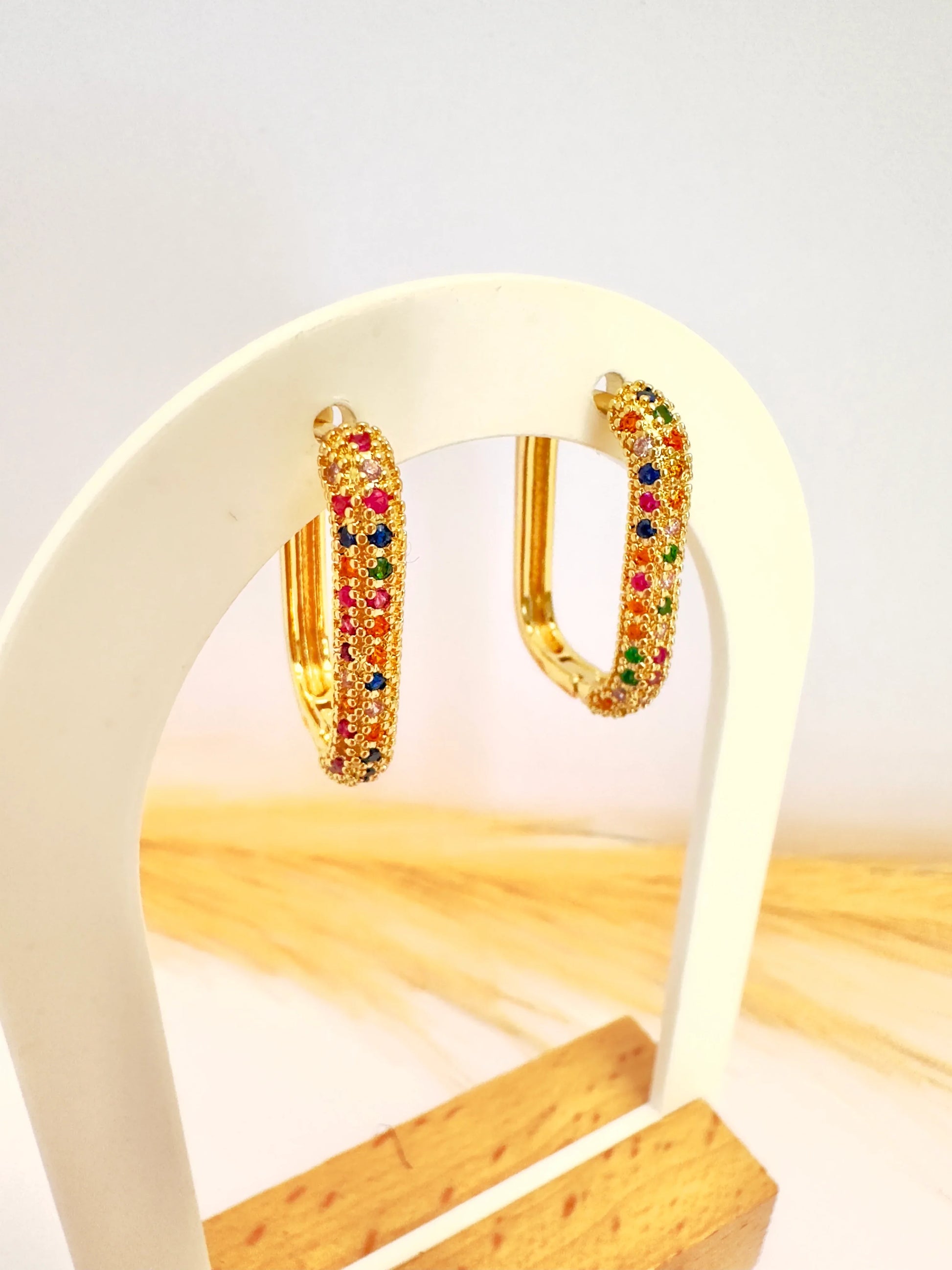 Argollas Rectangulares Multicolor – 2,5 cm - Baño de Oro - Glamora