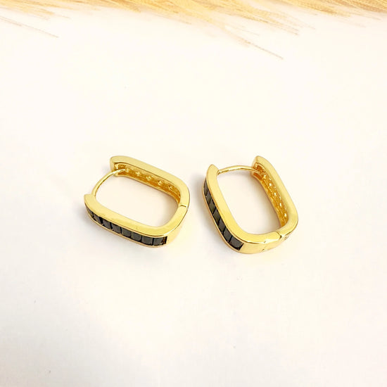 ✨ Argollas Rectangulares Negras - 2 cm- Baño de Oro - Glamora