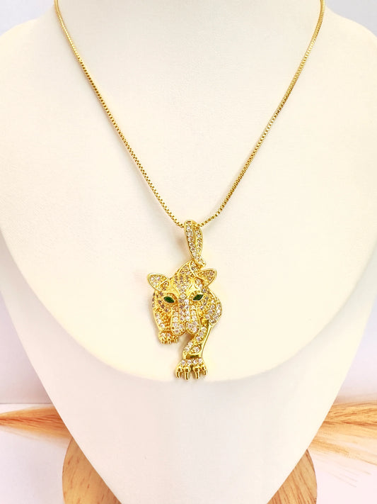 Collar Leopardo Esmeralda – 50 cm - Baño de Oro - Glamora