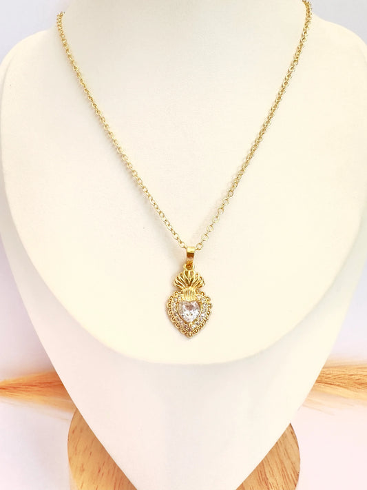Collar Corazón Divino – 50 cm - Baño de Oro - Glamora