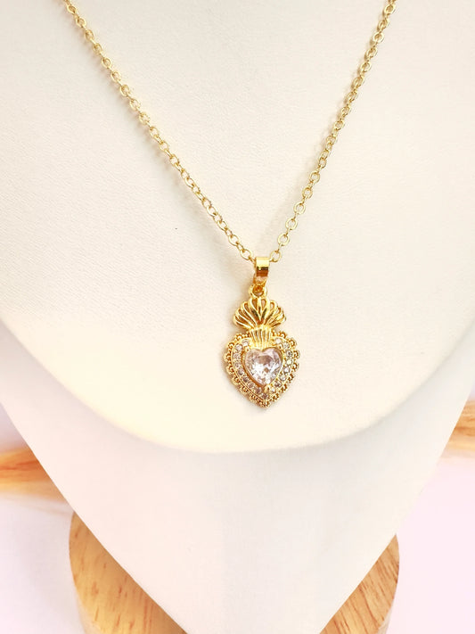Collar Corazón Divino – 50 cm - Baño de Oro - Glamora