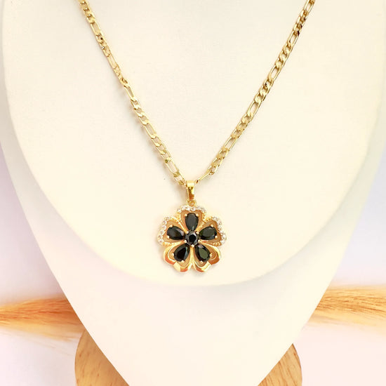 Collar Flor Obsidiana – 48 cm - Baño de Oro - Glamora