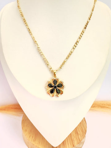 Collar Flor Obsidiana – 48 cm - Baño de Oro - Glamora