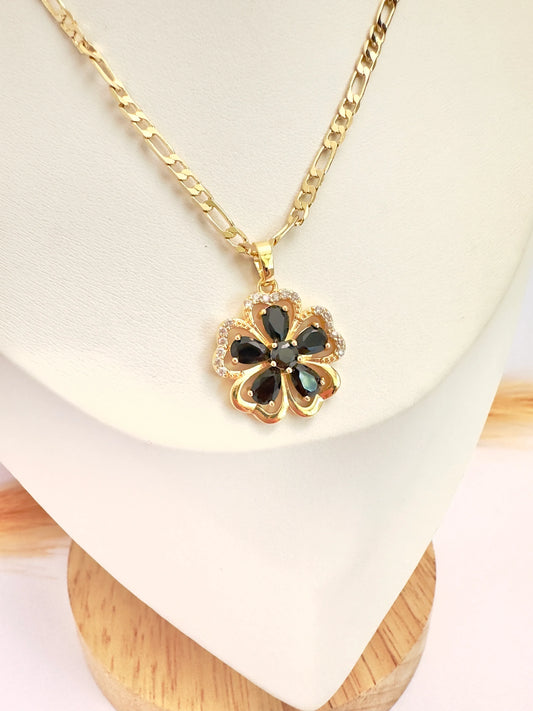 Collar Flor Obsidiana – 48 cm - Baño de Oro - Glamora