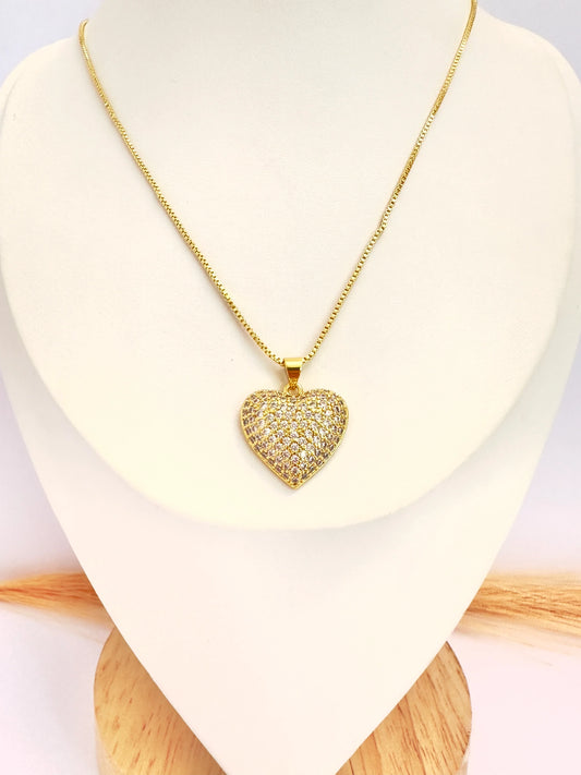 Collar Corazón Brillante – 50 cm - Baño de Oro - Glamora