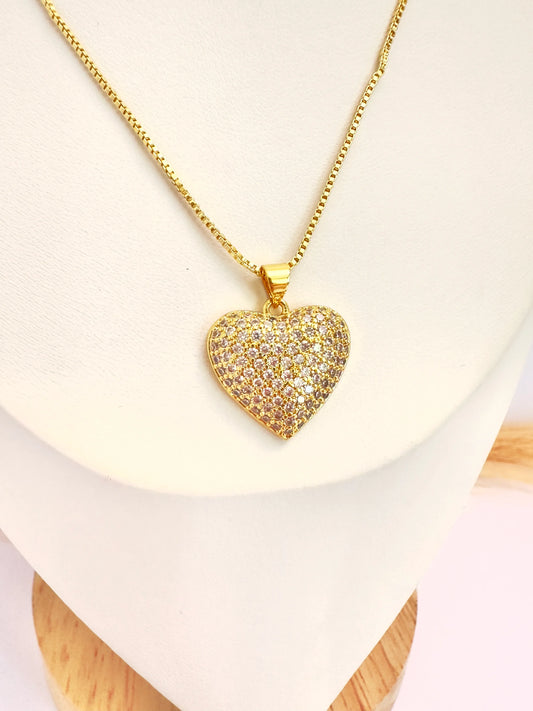 Collar Corazón Brillante – 50 cm - Baño de Oro - Glamora