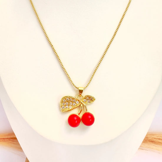 Collar Cereza Brillante – 50 cm - Baño de Oro - Glamora