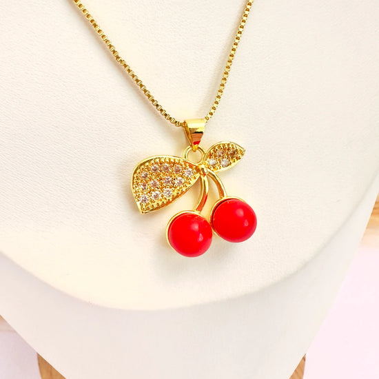 Collar Cereza Brillante – 50 cm - Baño de Oro - Glamora