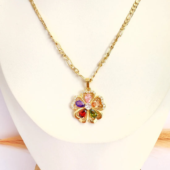 Collar Flor Brillante Multicolor – 47 cm - Baño de Oro - Glamora