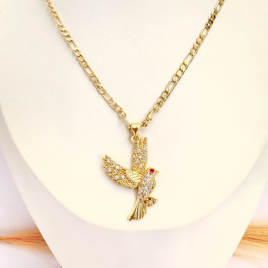 Collar pajarito Brillante – 47 cm - Baño de Oro - Glamora