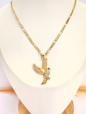 Collar pajarito Brillante – 47 cm - Baño de Oro - Glamora