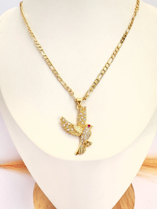 Collar pajarito Brillante – 47 cm - Baño de Oro - Glamora