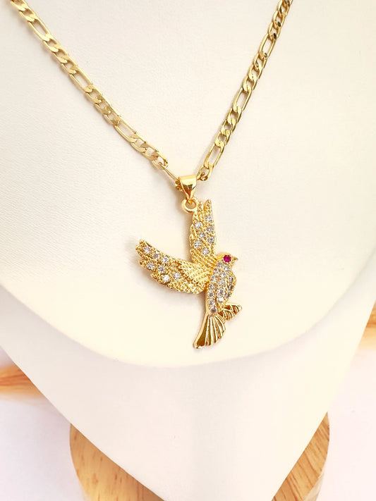 Collar pajarito Brillante – 47 cm - Baño de Oro - Glamora