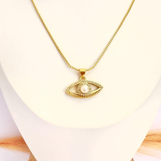 Collar Ojo Turco Perlado – 50 cm - Baño de Oro - Glamora