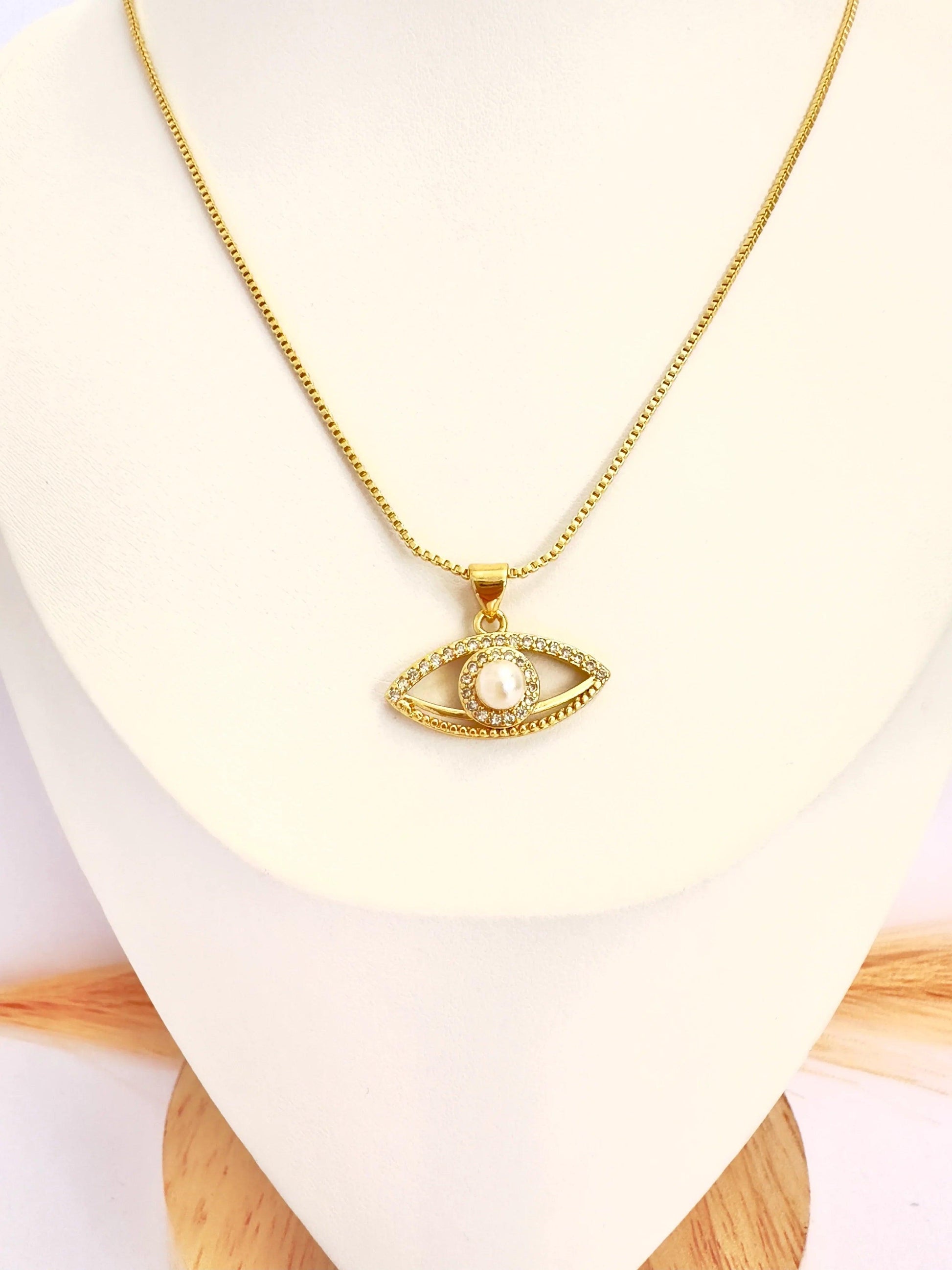 Collar Ojo Turco Perlado – 50 cm - Baño de Oro - Glamora