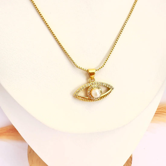 Collar Ojo Turco Perlado – 50 cm - Baño de Oro - Glamora