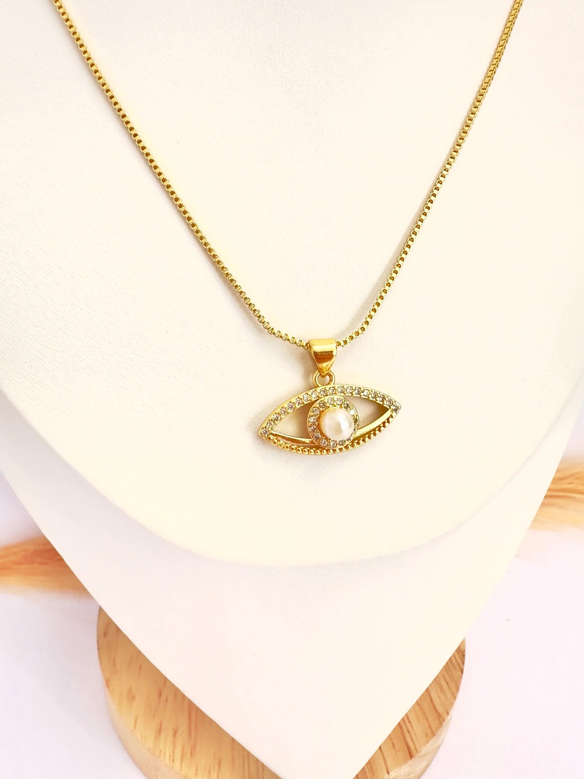 Collar Ojo Turco Perlado – 50 cm - Baño de Oro - Glamora