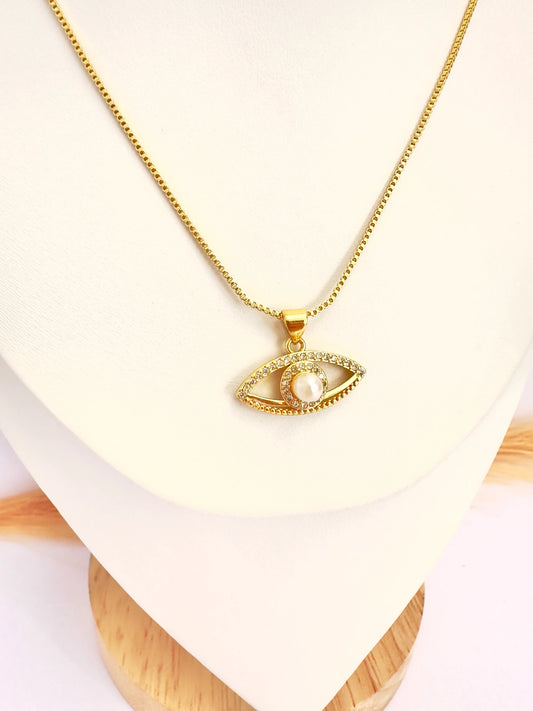 Collar Ojo Turco Perlado – 50 cm - Baño de Oro - Glamora