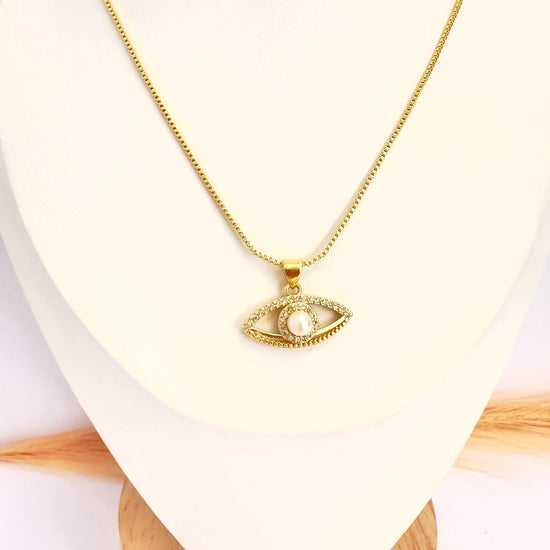 Collar Ojo Turco Perlado – 50 cm - Baño de Oro - Glamora