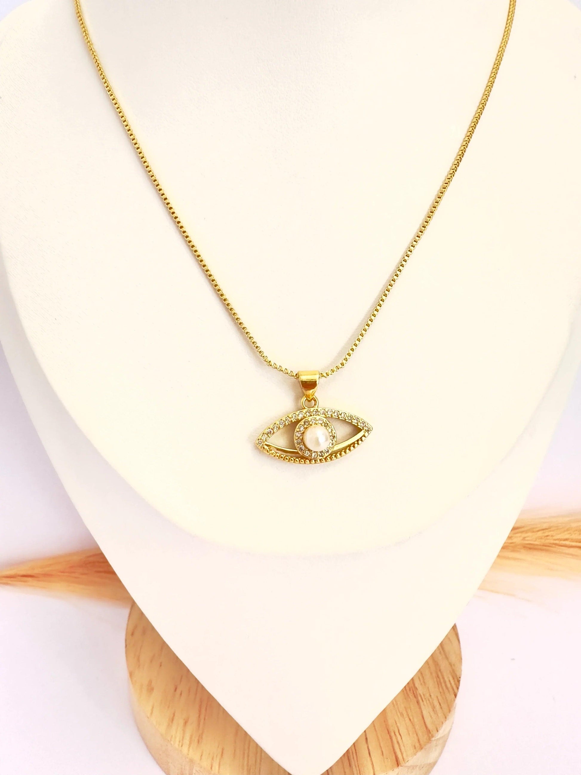 Collar Ojo Turco Perlado – 50 cm - Baño de Oro - Glamora
