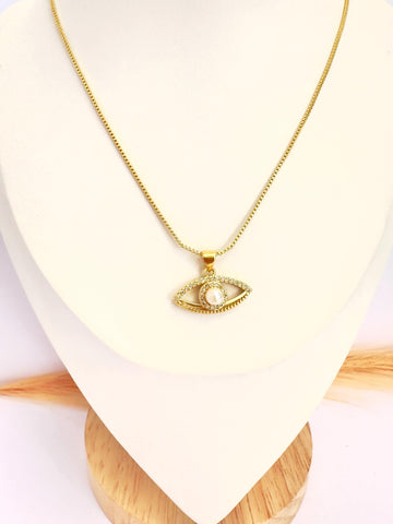 Collar Ojo Turco Perlado – 50 cm - Baño de Oro - Glamora