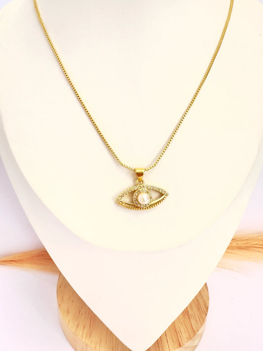 Collar Ojo Turco Perlado – 50 cm - Baño de Oro - Glamora